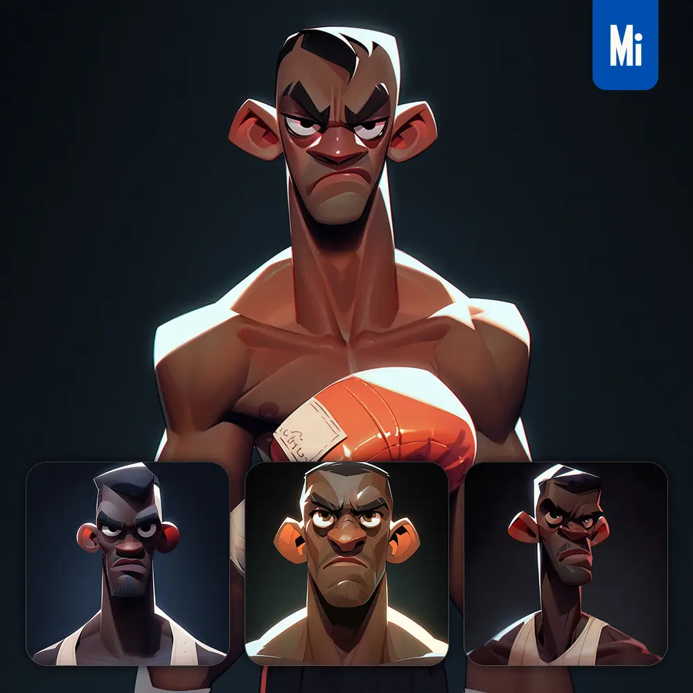 Midjourney Prompt Boxer Man African Male Quirky Brooding Character Design Animation Cartoon