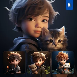 Midjourney Prompt Boy Cat Kitten Kids Children 3D Lovely Cute Doll Blind Box