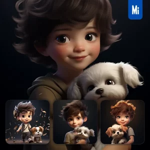 Midjourney Prompt Boy Dog Kids Children 3D Lovely Cute Doll Blind Box