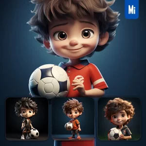 Midjourney Prompt Boy Football Soccer Kids Pupil Children 3D Lovely Cute Doll Blind Box Cartoon
