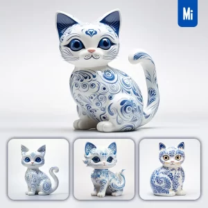 Midjourney Prompt Cat Cute Porcelain Pattern Art Animal 3D Artwork