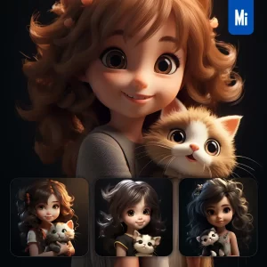Midjourney Prompt Cat Kitten Girl Kids Children 3D Lovely Cute Doll Blind Box