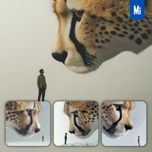 Midjourney Prompt Cheetah Leopard Human Man Illustration Dramatic Scene