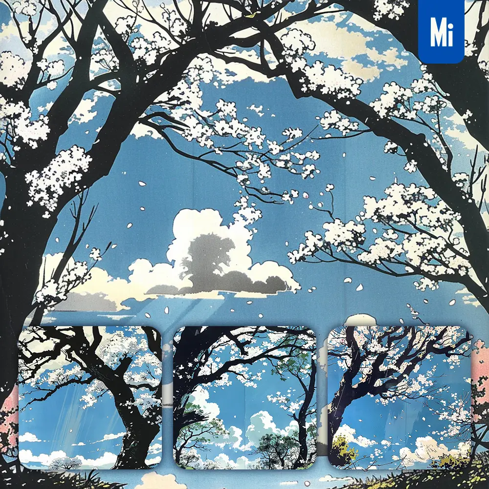 Midjourney Prompt Cherry Tree Sky Spring Cloud Woodcut Print Woodblock