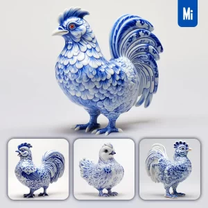 Midjourney Prompt Chicken Rooster Cute Porcelain Pattern Art Animal 3D Artwork