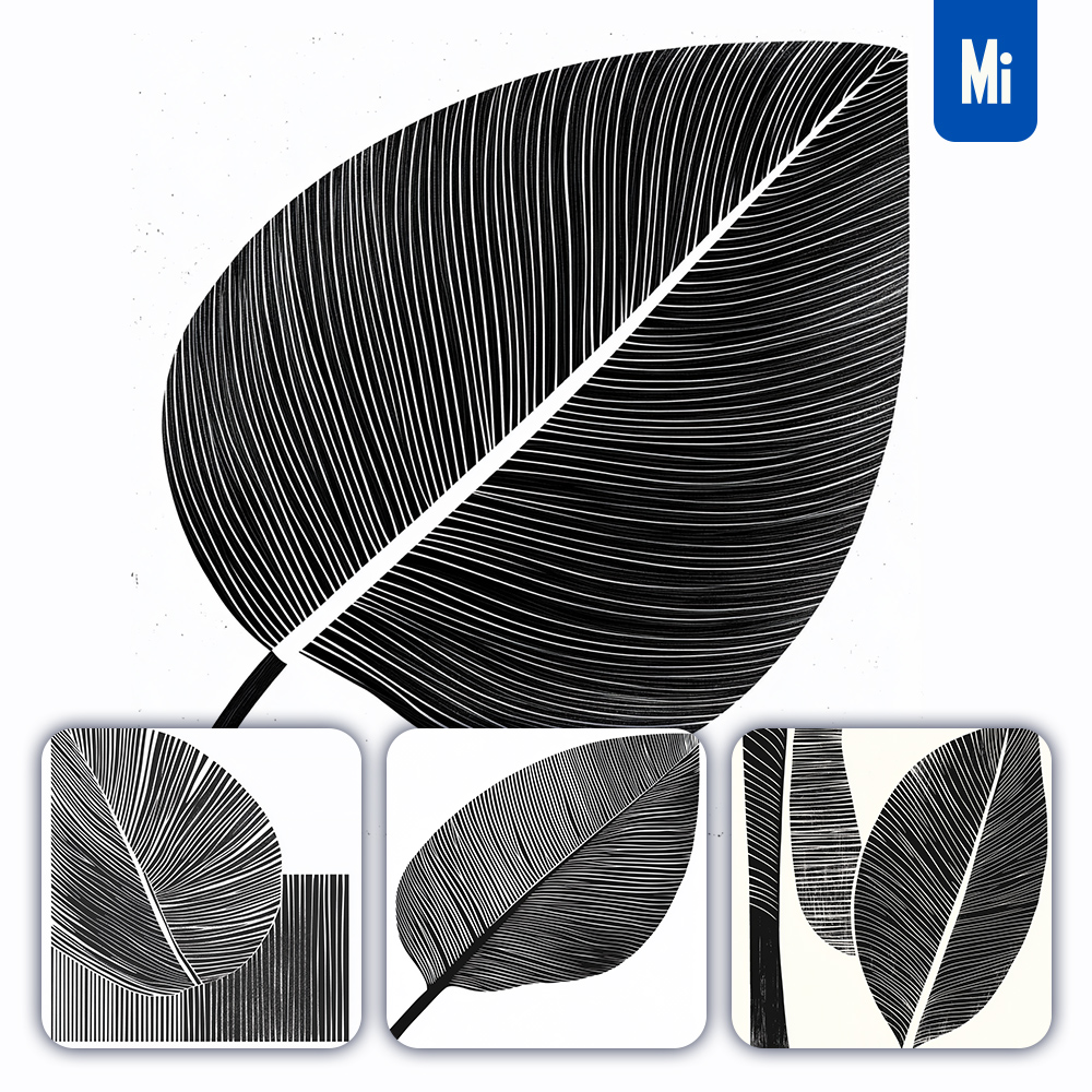 Midjourney Prompt Coconut Leaf Vector Woodcut Print Black and White Illustration Graphic Pattern