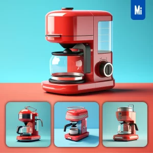 Midjourney Prompt Coffee Maker Machine Red Retro Industrial Product Functional Design 3D Rendering Photography