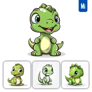 Midjourney Prompt Cute Dinosaur Cartoon Vector Design Logo Illustration Mascot
