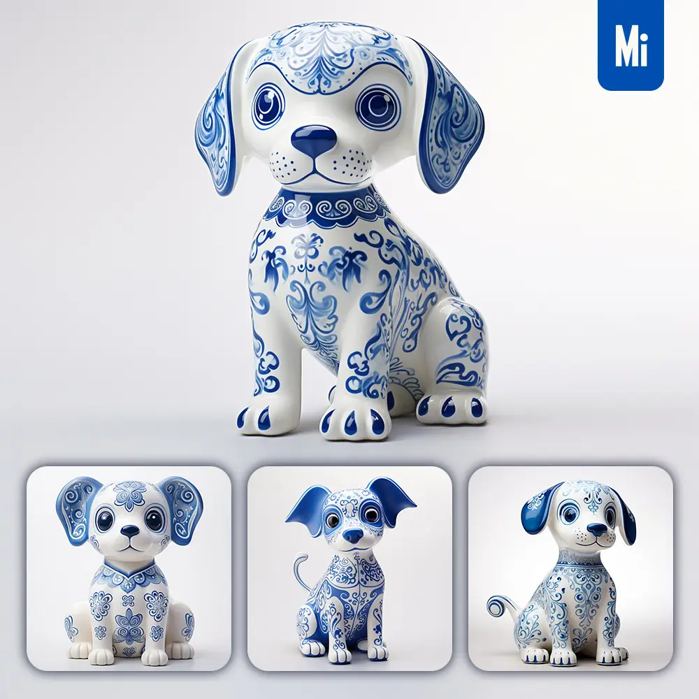 Midjourney Prompt Dog Cute Porcelain Pattern Art Animal 3D Artwork