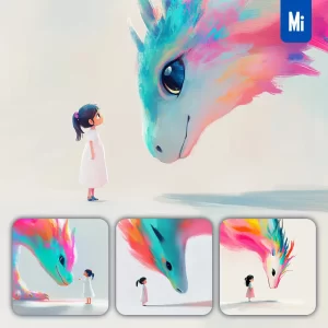 Midjourney Prompt Dragon Girl Kid Children Colorful Ink Painting Cute Illustration