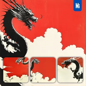 Midjourney Prompt Dragon Red Sky Chinese Cloud Woodcut Print Woodblock