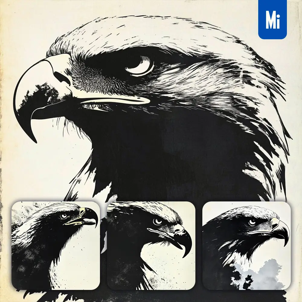 Midjourney Prompt Eagle Head Black and White Woodcut Print Woodblock