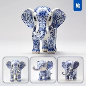 Midjourney Prompt Elephant Cute Porcelain Pattern Art Animal 3D Artwork