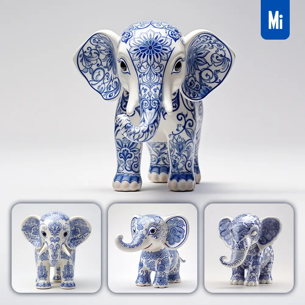 Midjourney Prompt Elephant Cute Porcelain Pattern Art Animal 3D Artwork