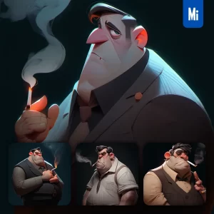 Midjourney Prompt Fat Smoking Man Male Quirky Brooding Character Design Animation Cartoon