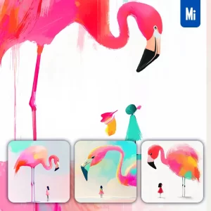 Midjourney Prompt Flamingo Girl Kid Children Colorful Ink Painting Cute Illustration