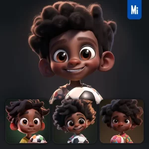 Midjourney Prompt Football Soccer Pupil African Boy Kids Children Lovely 3D Cute Doll Cartoon Blind Box