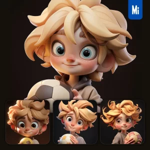 Midjourney Prompt Football Soccer Pupil Boy Kids Children Lovely 3D Cute Doll Cartoon Blind Box