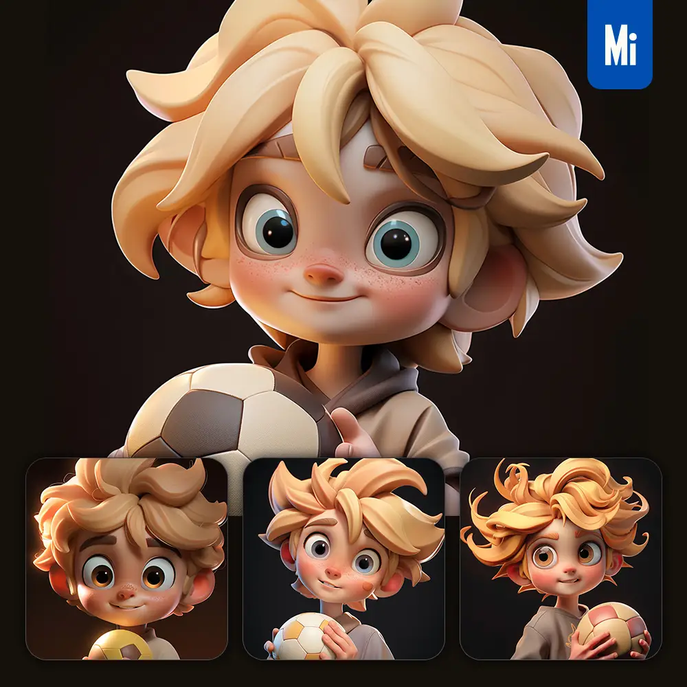Midjourney Prompt Football Soccer Pupil Boy Kids Children Lovely 3D Cute Doll Cartoon Blind Box