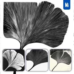 Midjourney Prompt Ginkgo Leaf Vector Woodcut Print Black and White Illustration Graphic Pattern
