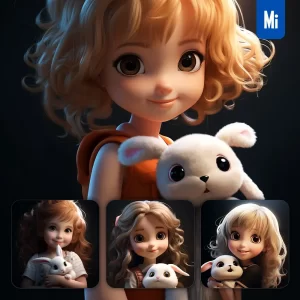Midjourney Prompt Girl Bunny Kids Children 3D Lovely Cute Doll Blind Box