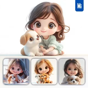 Midjourney Prompt Girl Dog Puppy Kids Children 3D Lovely Cute Doll Cartoon