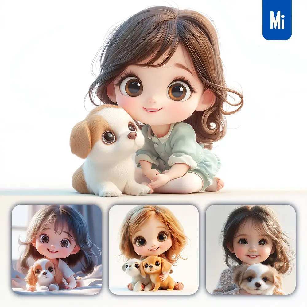 Midjourney Prompt Girl Dog Puppy Kids Children 3D Lovely Cute Doll Cartoon