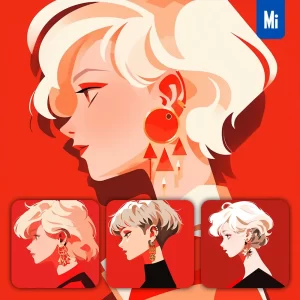 Midjourney Prompt Girl Red Woman Lady Side Graphic Fashion Shape Portrait Character Design Illustration