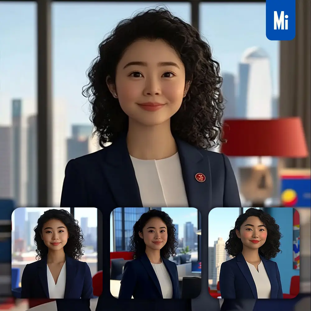 Midjourney Prompt Girl Woman Blazer Office Lady Suit Window 3D Cartoon Animation