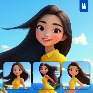 Midjourney Prompt Girl Woman Sundress Cliff Sky Ocean 3D Cartoon Animation
