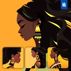 Midjourney Prompt Girl Yellow African Woman Lady Side Graphic Fashion Shape Portrait Character Design Illustration