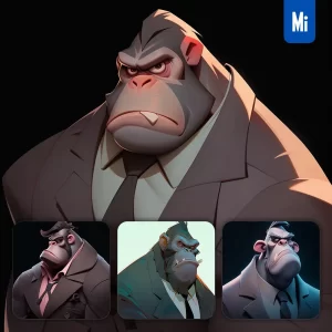 Midjourney Prompt Gorilla Boss Man Suit Quirky Brooding Character Design Animation Cartoon