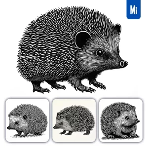 Midjourney Prompt Hedgehog Animal Woodcut Print Black and White Illustration