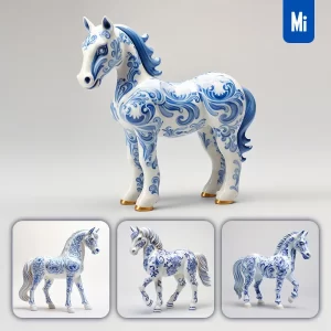 Midjourney Prompt Horse Cute Porcelain Pattern Art Animal 3D Artwork
