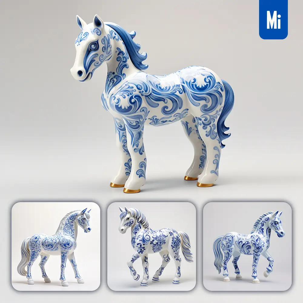 Midjourney Prompt Horse Cute Porcelain Pattern Art Animal 3D Artwork