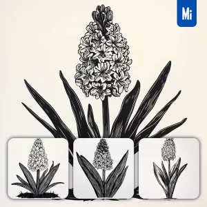 Midjourney Prompt Hyacinth Flower Woodcut Print Black and White Illustration