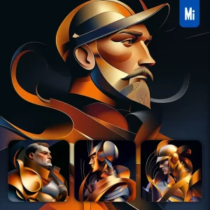 Midjourney Prompt Knight Gold Orange Armor Abstract Character Design Animation Cartoon