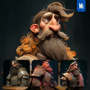 Midjourney Prompt Knight Warrior General Beard Quirky Brooding Character Design Animation Cartoon