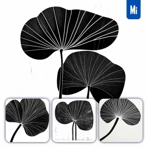 Midjourney Prompt Lotus Leaf Vector Woodcut Print Black and White Illustration Graphic Pattern