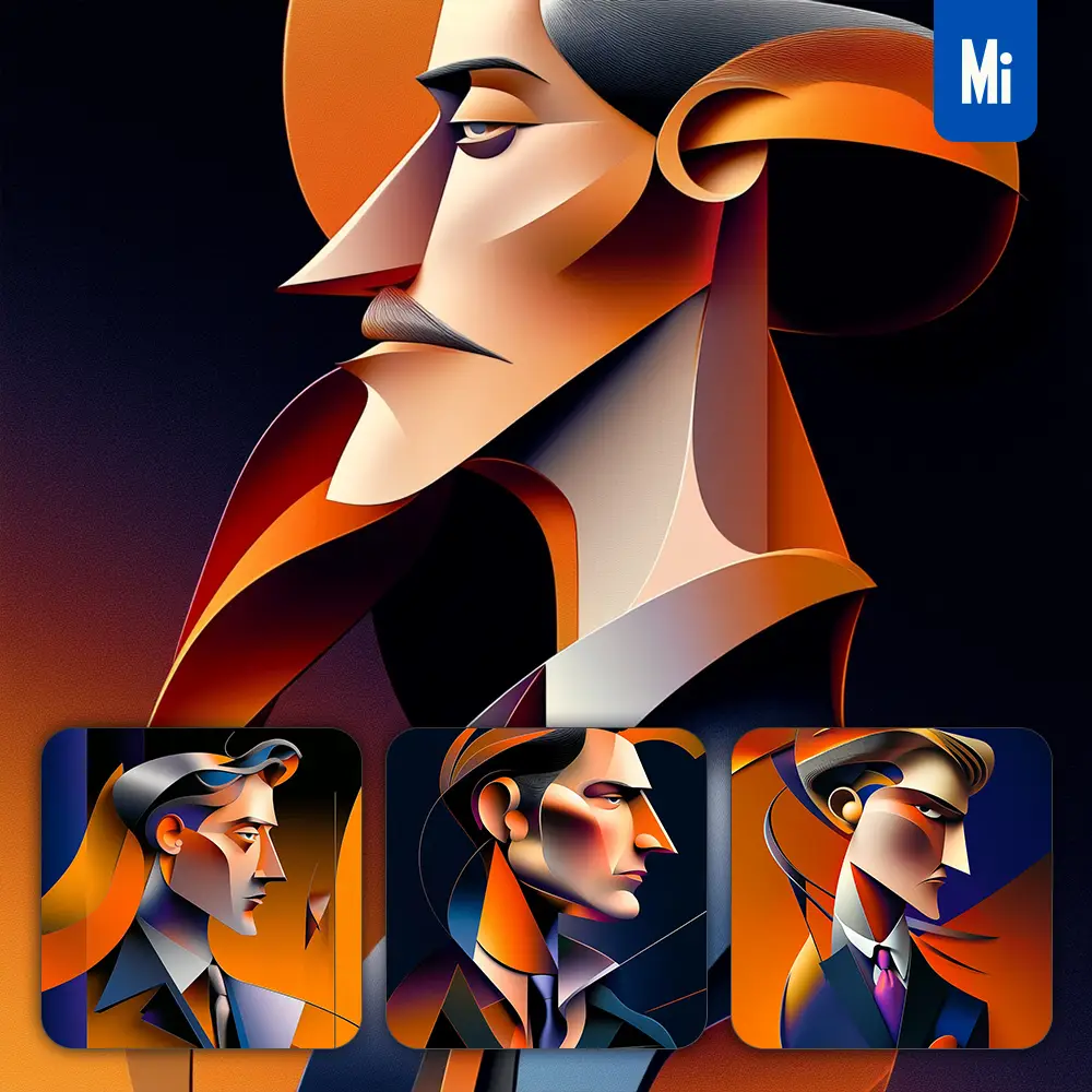 Midjourney Prompt Man Gentleman Male Lawyer Manager Suit Side Abstract Character Design Animation Cartoon