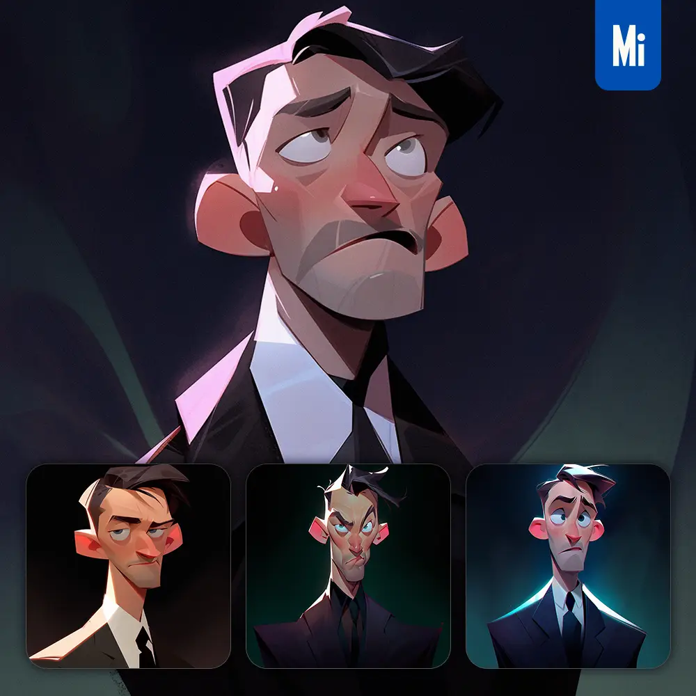 Midjourney Prompt Man Male Quirky Brooding Character Design Animation Cartoon