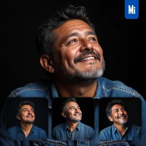 Midjourney Prompt Man Male Wrinkly Confident Denim Shirt Smiling Smile Looking Black Portrait Photography
