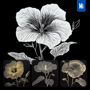 Midjourney Prompt Morning Glory Flower Black and White Woodcut Print Ink Painting Illustration
