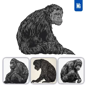 Midjourney Prompt Orangutan Animal Woodcut Print Black and White Illustration