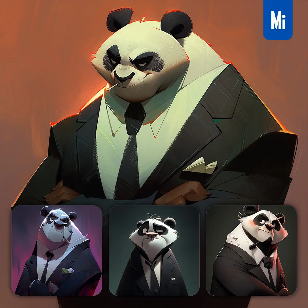Midjourney Prompt Panda Boss Man Suit Quirky Brooding Character Design Animation Cartoon