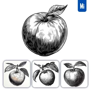 Midjourney Prompt Peach Woodcut Print Black and White Illustration
