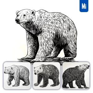 Midjourney Prompt Polar Bear Animal Woodcut Print Black and White Illustration