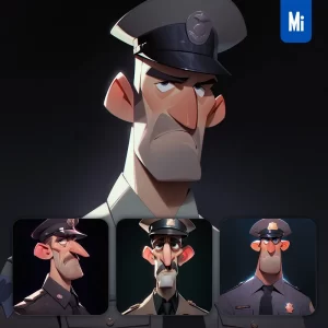 Midjourney Prompt Policeman Man Male Quirky Brooding Character Design Animation Cartoon