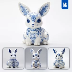 Midjourney Prompt Rabbit Cute Porcelain Pattern Art Animal 3D Artwork
