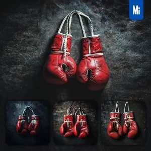 Midjourney Prompt Red Boxing Gloves Wall Dark Background Sport Photography